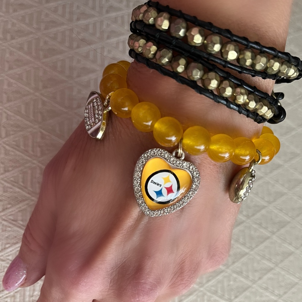 Pittsburgh Steelers Beaded Charm Bracelet + Silpada wrap bracelet